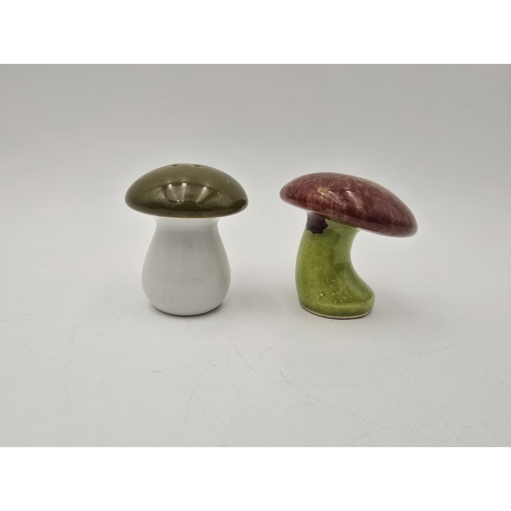 2 Sets Ceramic Vintage Mushroom Salt and Pepper Shakers 1 Mismatched Brown Green - Picture 12 of 14